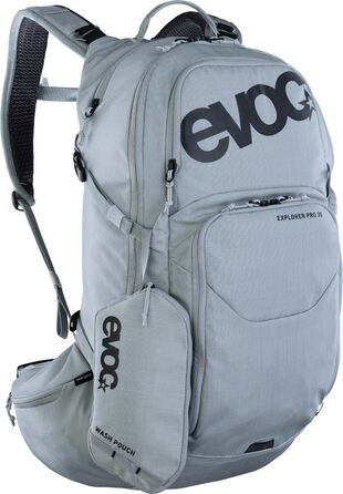 Рюкзак EVOC EXPLORER PRO 30 л срібний, система AIR FLOW CONTACT, AIRO FLEX пояс, відсік для питної системи та дощовик, комфортний міський та туристичний рюкзак преміум-класу