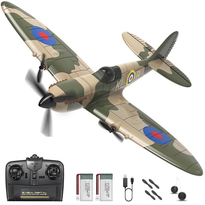 RC літак Hawk's Work Spitfire 2.4GHz - радіокерований винищувач для дітей та початківців, готовий до польоту, 6-осьовий гіростабілізатор