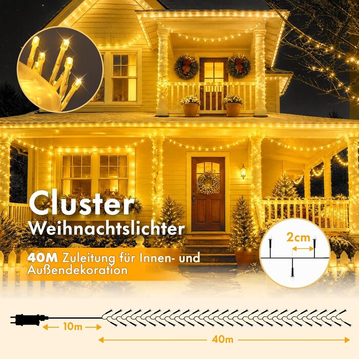 Світлодіодна гірлянда-сітка MAGGIFT 1000 LED (20м/40м), теплий білий колір, з пультом дистанційного керування для Різдва та Нового року
