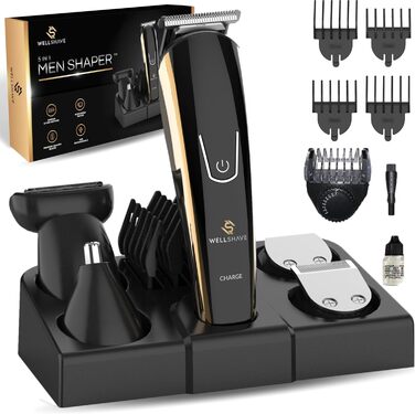 Wellshave 5 в 1 Тример для бороди та тіла чоловічий, багатофункціональний, з регулюванням довжини