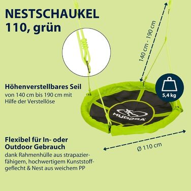 Шоукель HUDORA Nestschaukel 110 - зелена сімейна гойдалка для дітей та дорослих (діаметр 110 см)