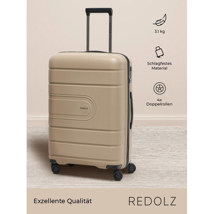 REDOLZ валіза середня M, поліпропілен, 4 колеса, TSA, 45x26x67 см, жорсткий корпус