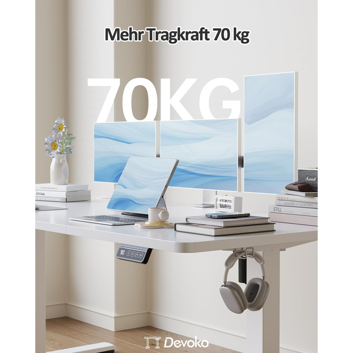 Ергономічний електричний стіл Devoko 120x60 см з регулюванням висоти для офісу та дому, білий