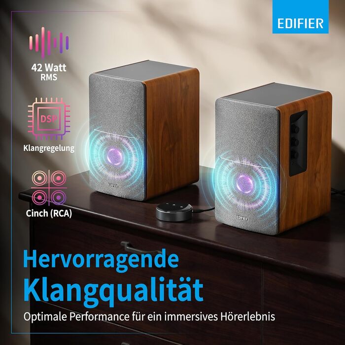 Активні WiFi-колонки Edifier R1280T+WiiM Mini, 42 Вт, Multiroom, Bluetooth, Hi-Res Audio 24Bit/96kHz, DSP, оптичний вхід, пульт, дерево