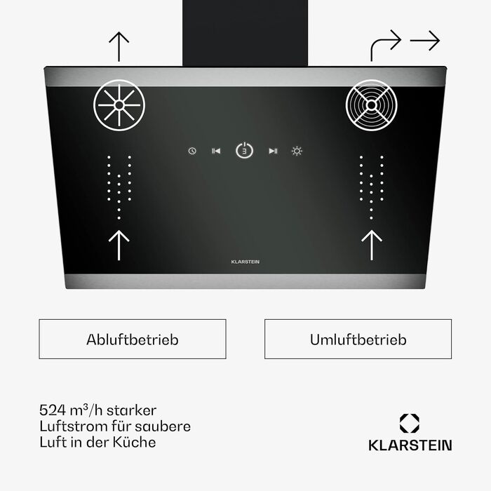 Витяжка кухонна Klarstein FlashLine 60, чорно-мідна, 524 м³/год, сенсорне керування, LED-підсвітка, клас A++, режим відведення та рециркуляції, 60 см