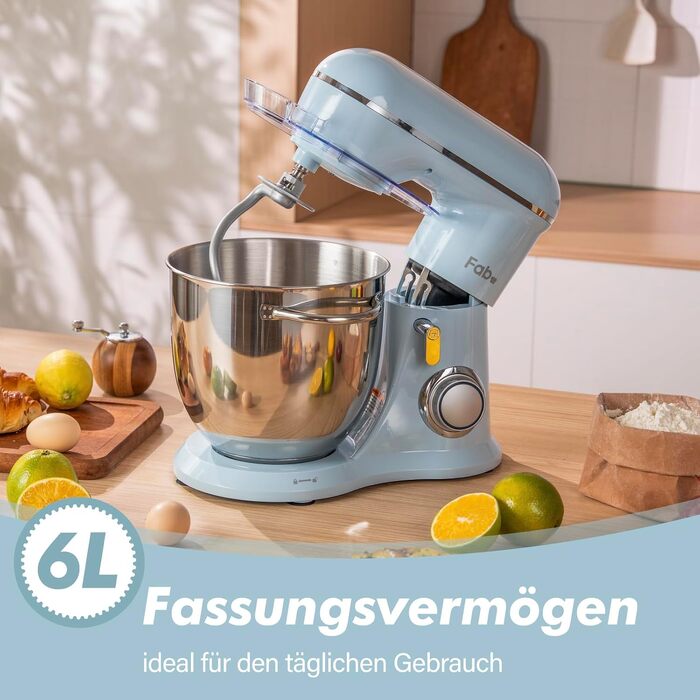 Кухонна машина Kitchen in the box Fab-Serie, потужний планетарний міксер 1300 Вт, 10 швидкостей, з набором насадок (гак, вінчик, міксер) для щоденного використання