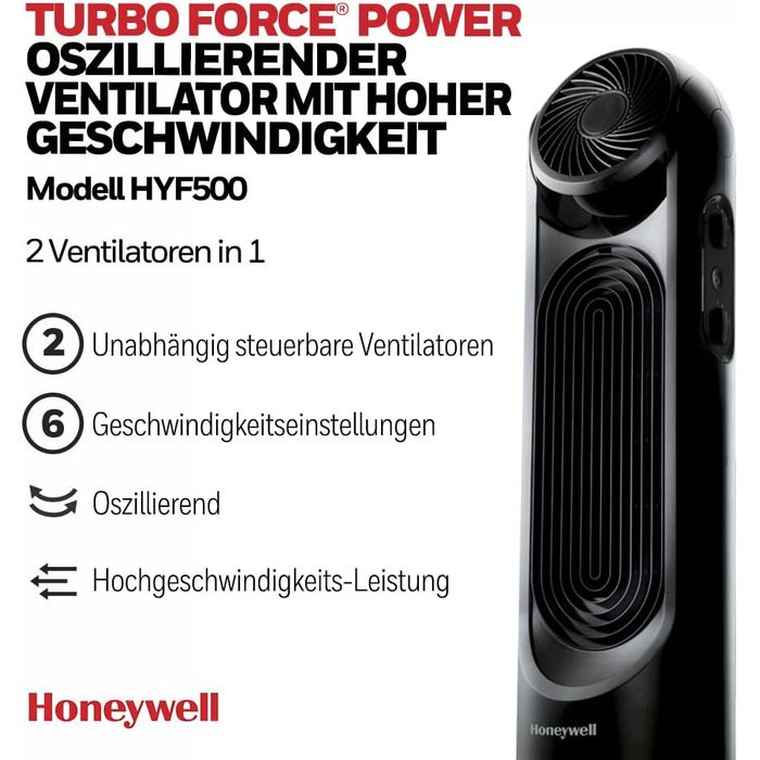 Вентилятор баштовий Honeywell TurboForce Power, 2-в-1, висока швидкість, з коливанням