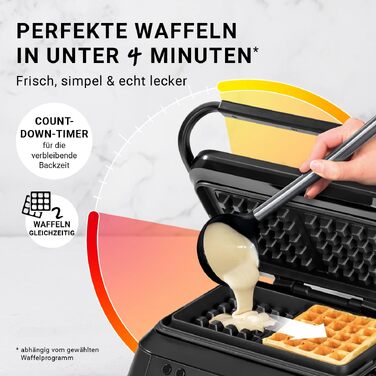 Вафельниця для бельгійських вафель Premium, 1600 Вт, 5 програм, 7 рівнів підрумянювання, LCD-дисплей та таймер, глибокі пластини