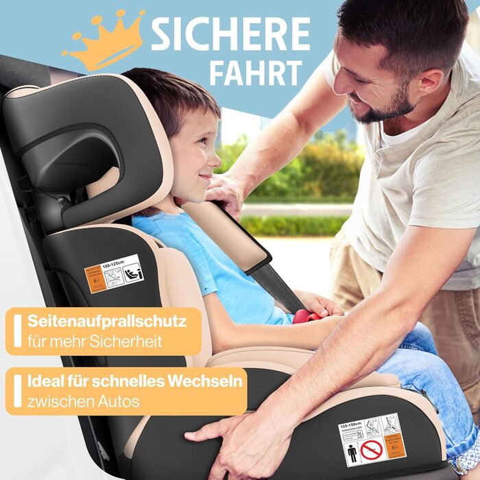 Автокрісло KIDIZ i-Size R129 100-150 см для дітей до 12 років, група 1/2/3 без Isofix, бежеве