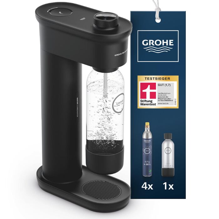Сифон для газування води GROHE Blue Fizz Starter Set, чорний (3 рівні газування, пляшка 0.85л, порошок для очищення), 31943K00