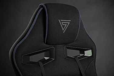 Ігрове крісло SENSE7 Knight, ергономічне, з регульованою поперековою подушкою, гойдалкою, м'якими підлокітниками, тканинне, офісне, до 120 кг, чорний-синій