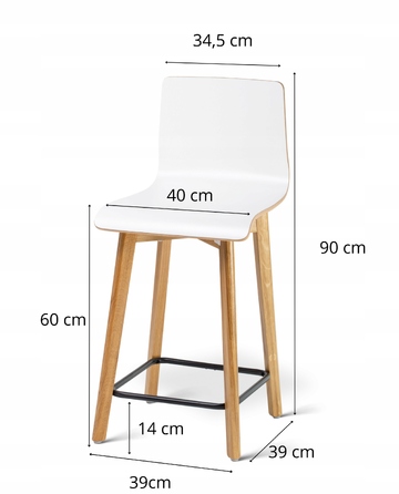 Барний стілець Hoker Deltachairs, білий/дуб, дерево, 90 см