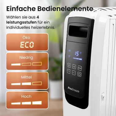 Масляний радіатор Pro Breeze Premium 2500Вт, енергозберігаючий, електричний, 10 секцій, цифровий дисплей, пульт, 4 режими нагріву, таймер 24 год, термостат, захист від перегріву