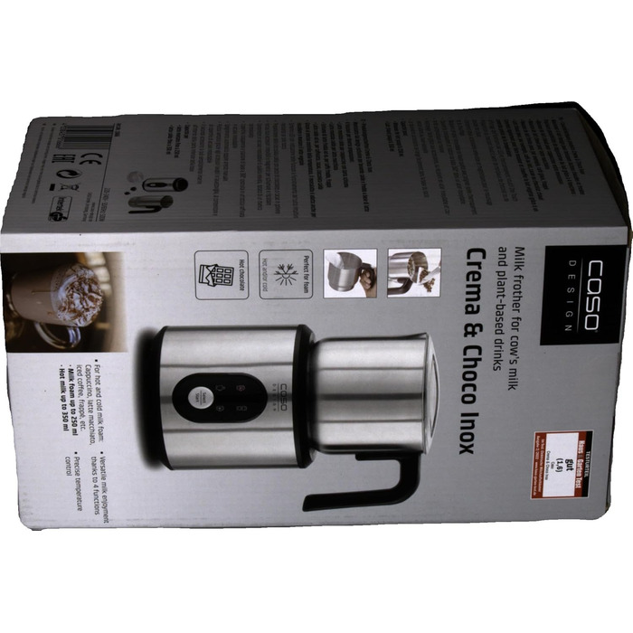 Електричний спінер для молока Caso Crema & Choco Inox, 4 функції, підходить для рослинного молока, нержавіюча сталь, термоізольована ручка, сенсорне LED-управління