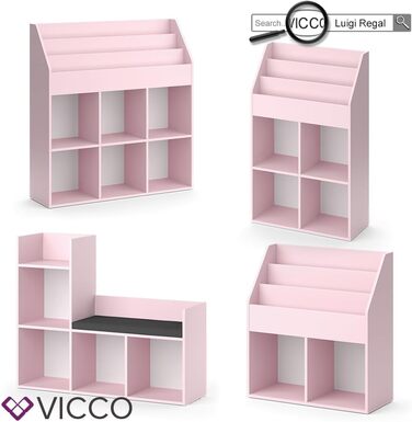 Дитяча полиця Vicco Luigi рожева 107.2x88.6 см з 2 складними коробами (сірі)