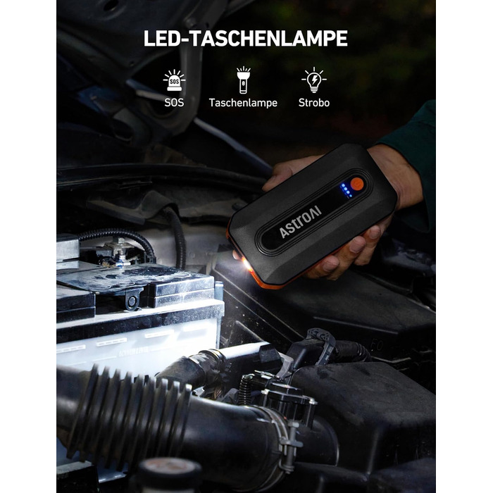 Powerbank AstroAI B8 для автомобіля: пускова станція, 7.0L бензин/5.5L дизель, LED, QC 3.0 USB, 12V