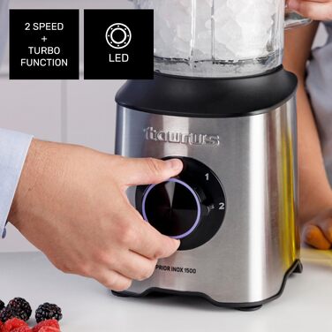 Блендер стаціонарний Taurus AMAZING 1500W, 1.5л, скляна колба, 2 швидкості + турбо, нержавіюча сталь