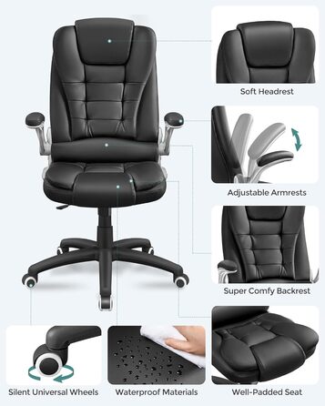 Офісний стілець SONGMICS Ergonomischer Bürostuhl, регульований, чорний, OBG21B, 52 x 53 x 122 см