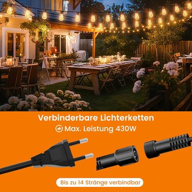 Гірлянда вулична LED 36м Lichterkette для саду, тераси, святкова, теплий білий, IP65, з роз'ємом
