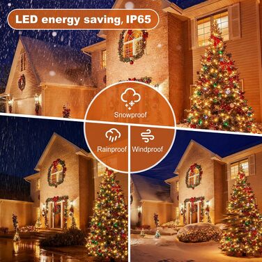 Світлодіодна гірлянда для ялинки та вулиці 500 LED, 30м, теплий білий колір, водонепроникна з таймером та 8 режимами освітлення, зелений кабель