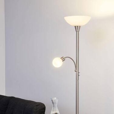 Торшер LED Lindby з регульованою лампою для читання, матовий нікель, 11Вт+4,5Вт, тепле світло 3000K, змінні лампи