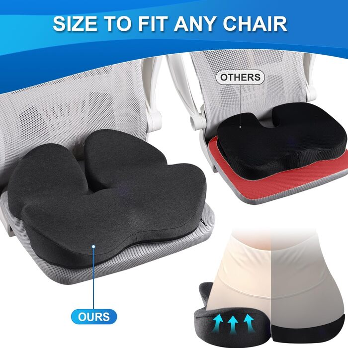 Подушка для офісного крісла SKYNY з піни Memory Foam для підтримки куприка, стегон та сідничних кісток. Ортопедична подушка від болю в спині та сідниці