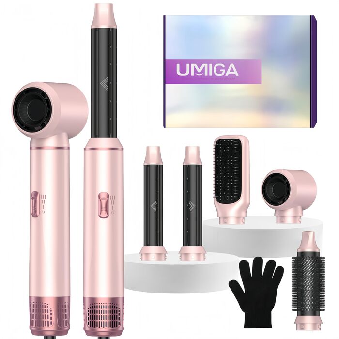 Airstyler 5 в 1: Фен-щітка для волосся з насадкою для локонів, чорно-золотий (5 в 1: Рожевий) - професійний стайлер для укладання