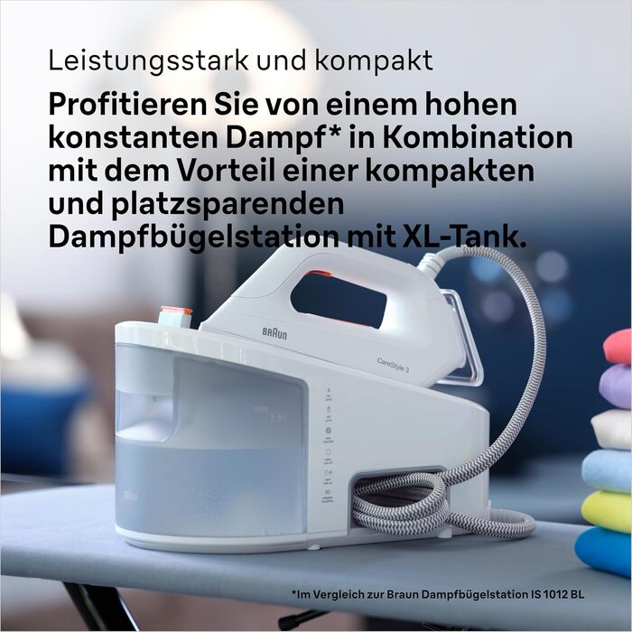 Парова станція Braun CareStyle 3 IS 3132 WH з підошвою FreeGlide 3D, тиск 6 бар, резервуар 2 л, 2400 Вт, білий/помаранчевий