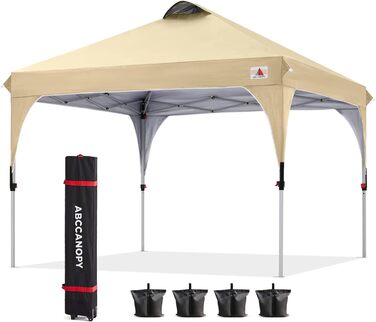 ABCCANOPY Павільйон 3x3 м водонепроникний, складаний, для саду та фестивалів, сонцезахисний, з роликовою сумкою, 4 обважнювачами, 4 мотузками, 4 кілками, бежевий