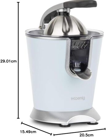 H.Koenig AGR88 Електрична цитрусовижималка 160W, нержавіюча сталь, антикрапельна система, BPA-free, пастельно-блакитна