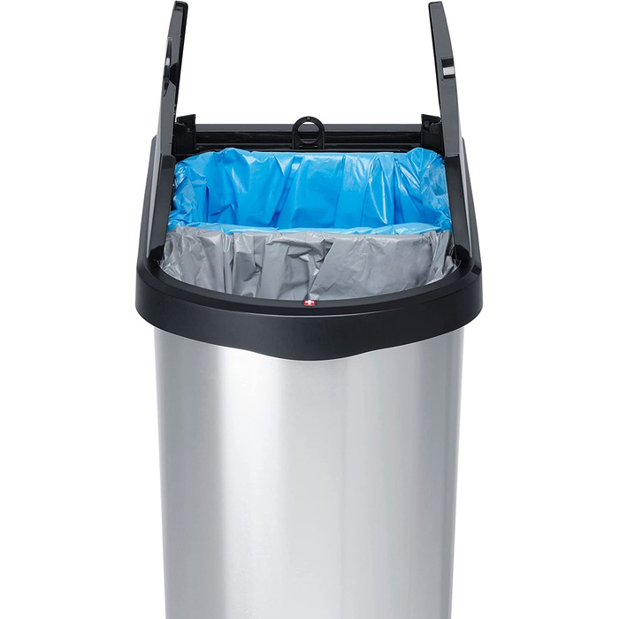 Смітник Rotho Paso Duo 50 л для сортування сміття з кришкою та педаллю, пластик BPA-free, сріблястий металік, на 2 пакети