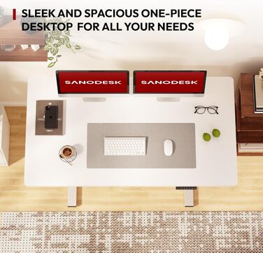 Електричний регульований стіл SANODESK 100x60 см білий з цільною стільницею та 4 пам'яті
