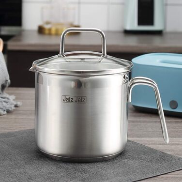 Jalz Jalz каструля з нержавіючої сталі з скляною кришкою 1,5 л, класичний кухонний посуд, сотейник для молока, соусів, макаронів