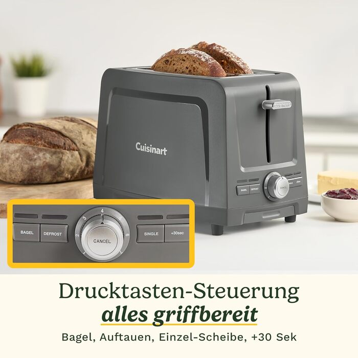 Тостер Cuisinart Core Collection для хліба та багетів сірий - 2 відділення, функція підняття, розморожування