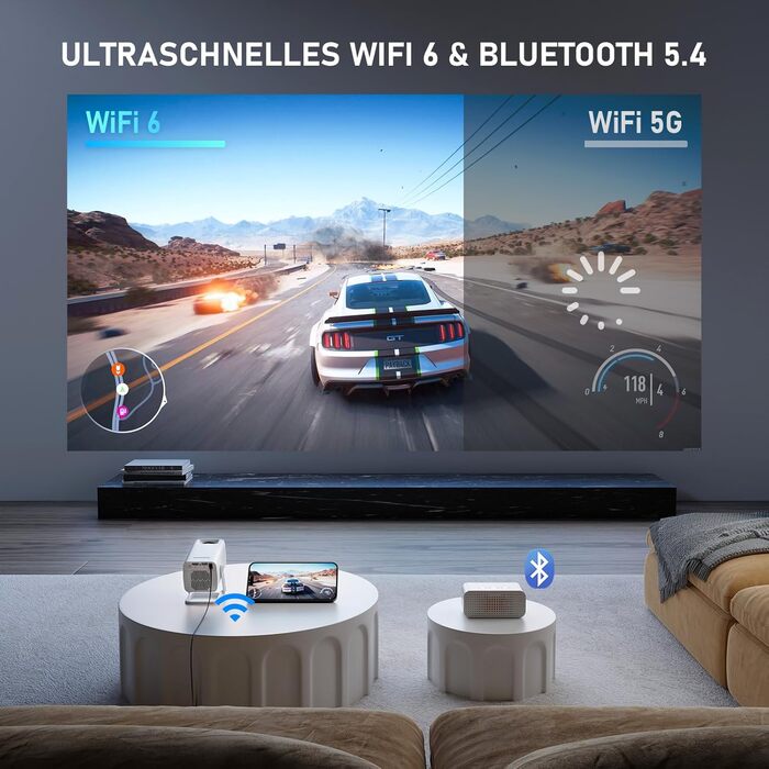 Смарт-проектор XuanPad White 4K Support, 20000 Люмен, Native 1080P, WiFi, Bluetooth, портативний кінотеатр з підставкою 360°