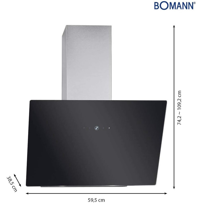 Витяжка кухонна Bomann DU 7604 60 см, безщітковий DC-мотор, режим рециркуляції та відведення повітря, 9 рівнів швидкості, тиха