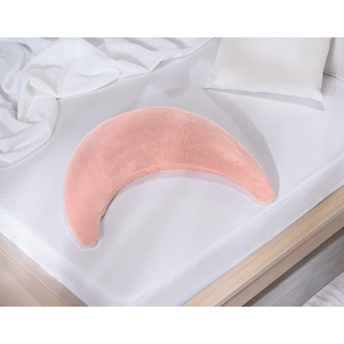 Theraline Подушка для годування та сну Plüschmond (Пудрово-рожева) з перлинним наповнювачем - ергономічна подушка для вагітних та годуючих мам, для підтримки голови та шиї, м'яка плюшева, прання 40°C