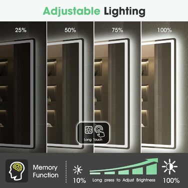 Дзеркало для ванної кімнати S'bagno Bluetooth з підсвічуванням 100x70 см, LED, протитуманне, регулювання кольору 3000K-6500K, диммування, пам'ять, HD-загартоване скло, IP44, горизонтальне/вертикальне