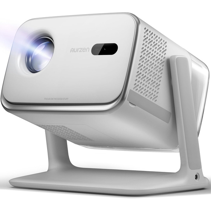 Aurzen Boom Mini 4-в-1 Smart Beamer з Google TV, 4K, проєктор для дому та на вулицю, 20W Dolby Audio, 500 ANSI, автофокус ToF, корекція трапеції, Wi-Fi/Bluetooth, сумісність з мобільним телефоном (сірий)