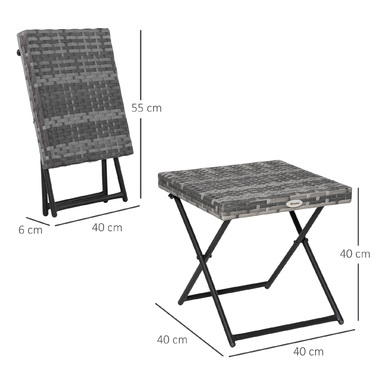 Outsunny Garden Table Poly Rattan Складаний журнальний столик Металевий каркас Сірий 40x40x40см