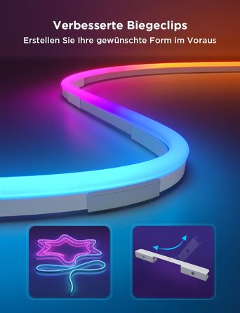 Гнучка неонова LED стрічка Govee Neon Rope Light 2, RGBIC підсвітка з можливістю створення DIY дизайну, чорна, 5м