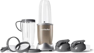 Електричний блендер Nutribullet Pro 900, 900 Вт, 900 мл, 710 мл, шампань, з подрібнювачем, для смузі, багатофункціональний, комплект з 7 аксесуарами (NB910CP)