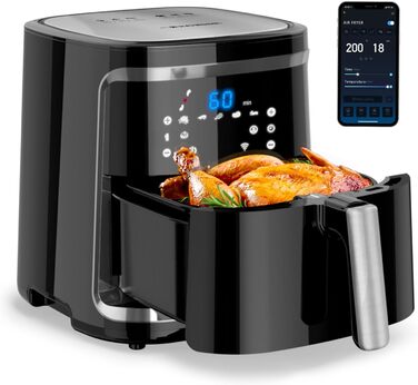 Розумна аерофритюрниця Aigostar Cube, 1900 Вт, 7 л, Wi-Fi, сенсорний LED-екран, 7 програм, 20 рецептів, DIY-меню