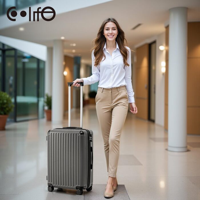 Валізи COOLIFE з ABS-пластику, жорсткий дорожній чемодан з TSA-замком, телескопічною ручкою та 4 подвійними колесами, набір валіз, сірий колір