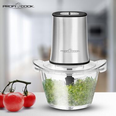 Подрібнювач ProfiCook 1 л, скляна чаша, 2 змінних леза з нержавіючої сталі, 2/4-клинковий режим, 2 швидкості, функція подрібнення льоду, модель PC-MZ 1150