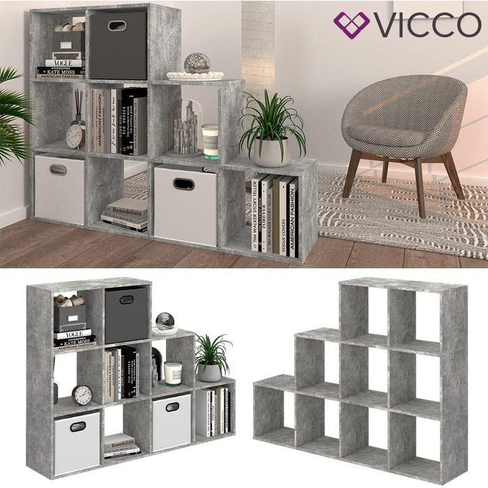 Стелаж-сходи Vicco, антрацит, 142.2 x 107.8 см – універсальний книжковий стелаж для зберігання, сучасний дизайн