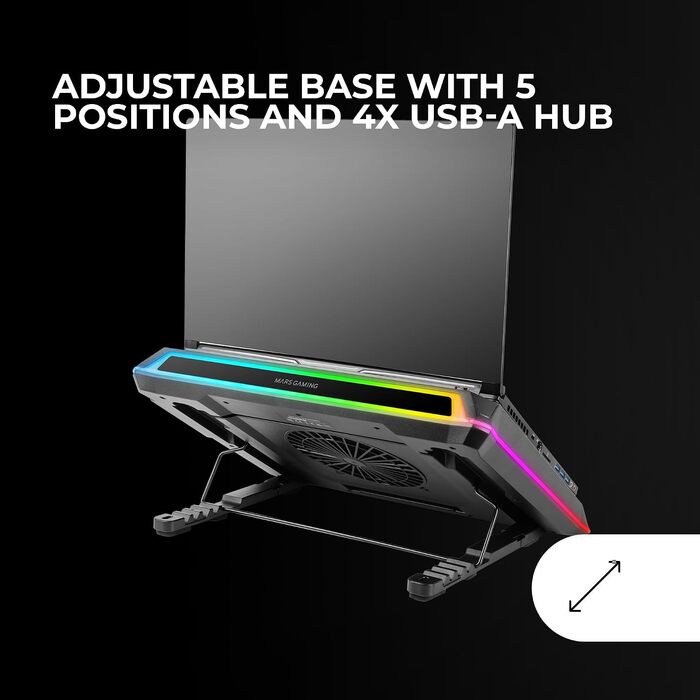 Охолоджуюча підставка для ноутбука Mars Gaming MNBC-Ultra, 140мм вентилятор, RGB Chroma, 5 рівнів нахилу, для ноутбуків до 18