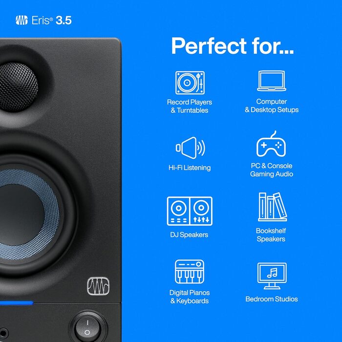 Акустична система PreSonus Eris 3.5 Gen 2, 50 Вт, чорна - для мультимедіа, геймінгу та студійної музики