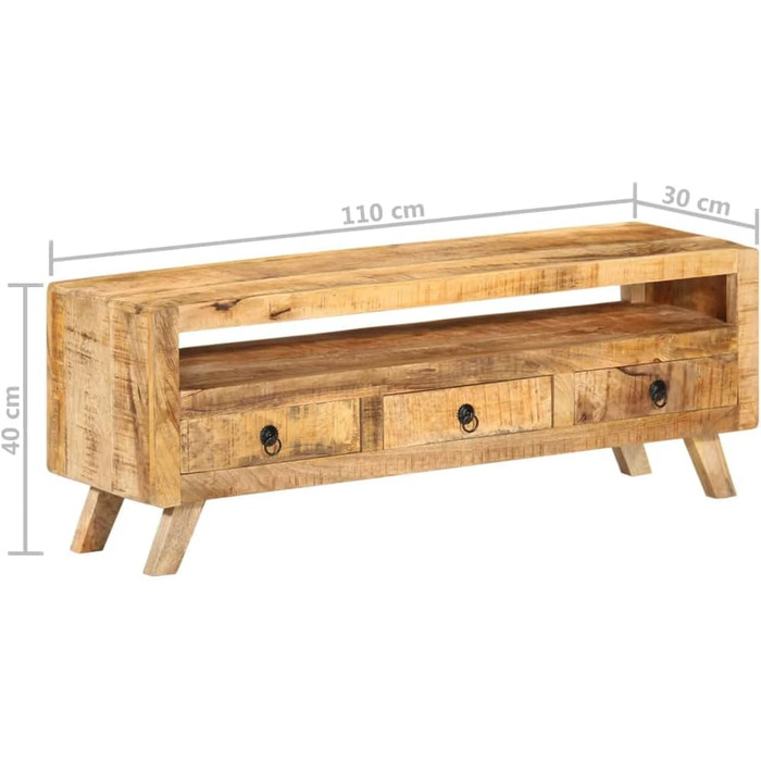ТВ-тумба з масиву манго vidaXL, 110x30x40 см, 3 шухляди, 1 полиця, меблі для телевізора, низька тумба, мангове дерево