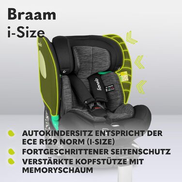 Дитяче автокрісло Lionelo Braam i-Size 360° ISOFIX, 0-36 кг, обертальне, регульована підголівник і спинка, з редукційною вставкою, чорне